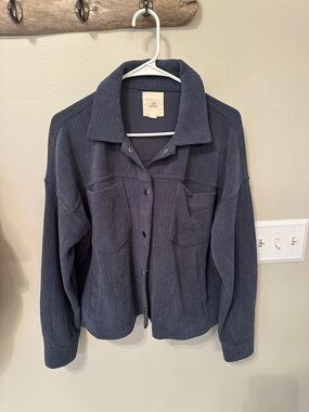 Women's Navy Ribbed Button-Front Jacket